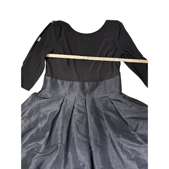Simply Liliana Black Dress W/ Satin Skirt & Beaded Sleeve Detail Size 10 Womens - Picture 6 of 11